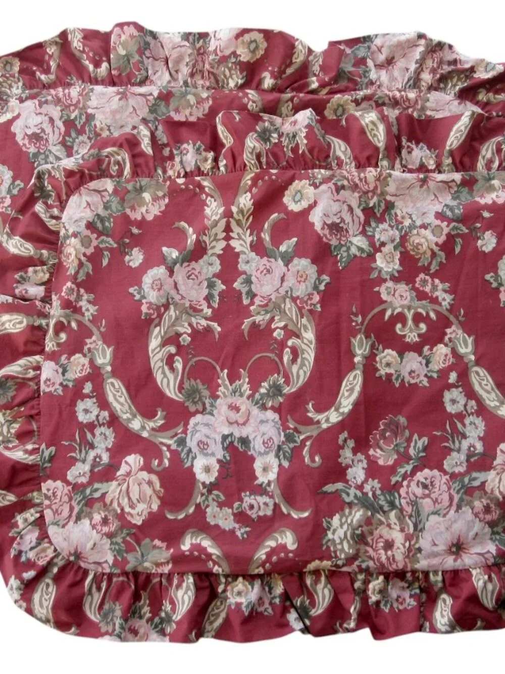 Vintage 90s Ralph Lauren Danielle Marseilles 2 Standard Size Shams Ruffled Red F